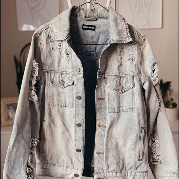 PRETTY LITTLE THING Distressed Light Wash Oversized Denim Jacket - Picture 1 of 5